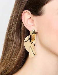 Gold Futuristic Twist Drop Earrings