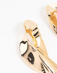 Gold Futuristic Twist Drop Earrings