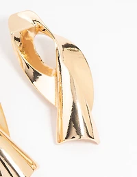 Gold Futuristic Twist Drop Earrings