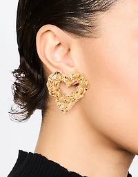 Gold Molten Open Heart Stud Earrings