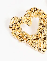Gold Molten Open Heart Stud Earrings