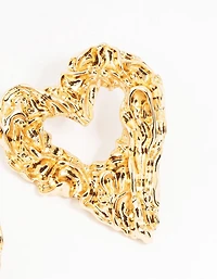 Gold Molten Open Heart Stud Earrings