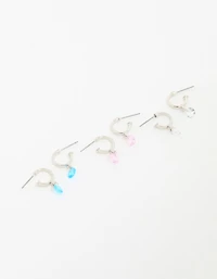 Silver Mixed Stone Huggie Hoop Earrings 3-Pack