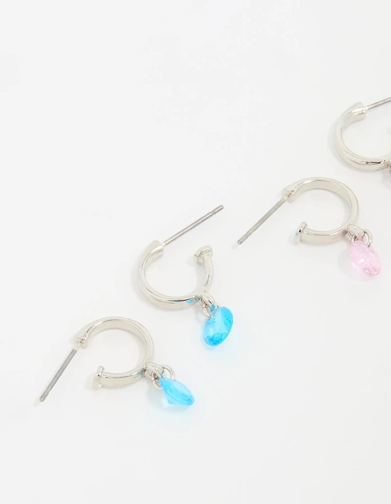 Silver Mixed Stone Huggie Hoop Earrings 3-Pack