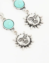 Boucles d’oreilles anciennes en pierre turquoise en argent et goutte de soleil