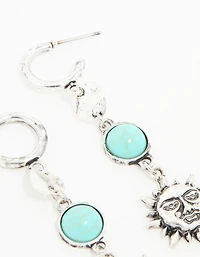 Boucles d’oreilles anciennes en pierre turquoise en argent et goutte de soleil