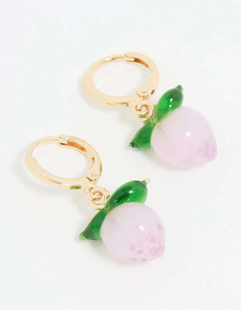 Gold Peach Beaded Huggie Earrings