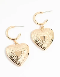 Gold Heart Locket Drop Earrings