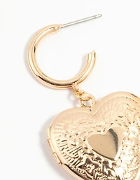 Gold Heart Locket Drop Earrings