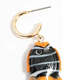 Gold Fish Charm Drop Earrings