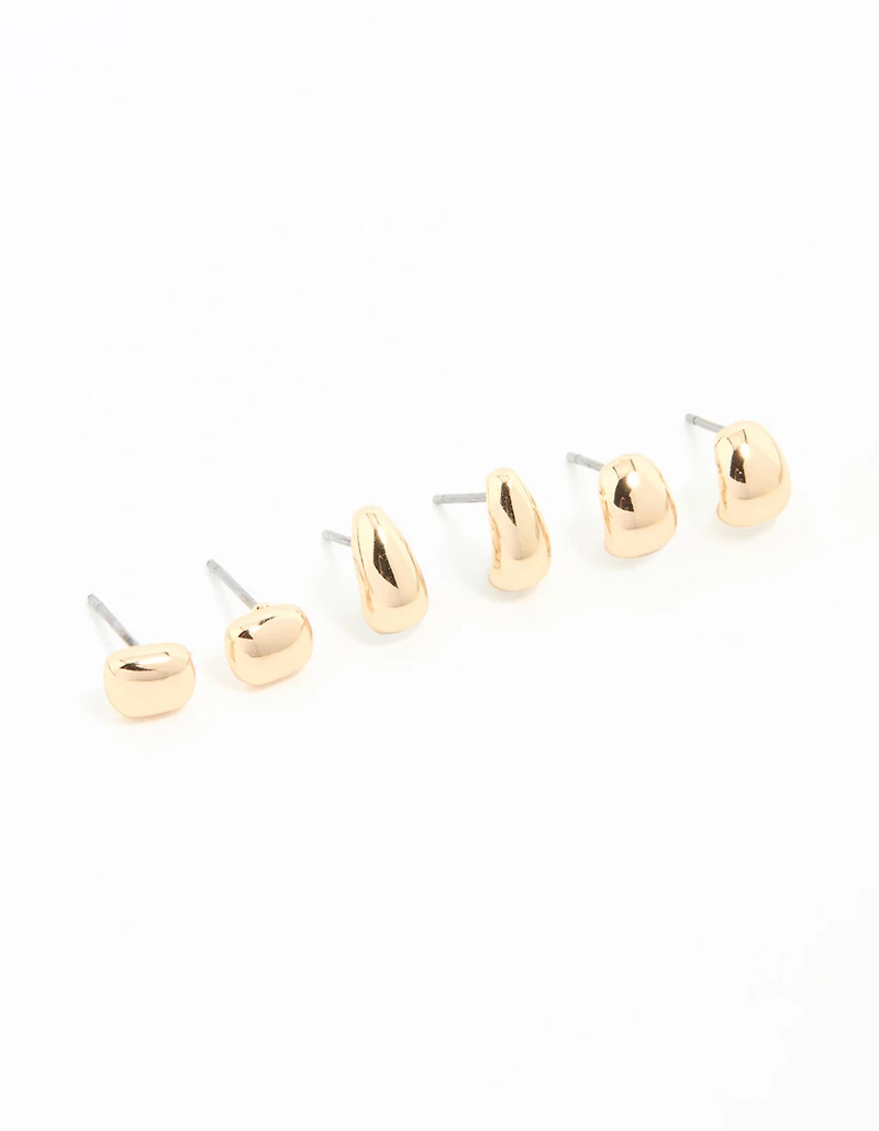 Gold Mini Stud & Hoop Earrings 3-Pack