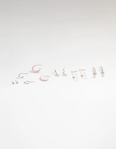 Silver Flower & Butterfly Mixed Earring Stack 6-Pack