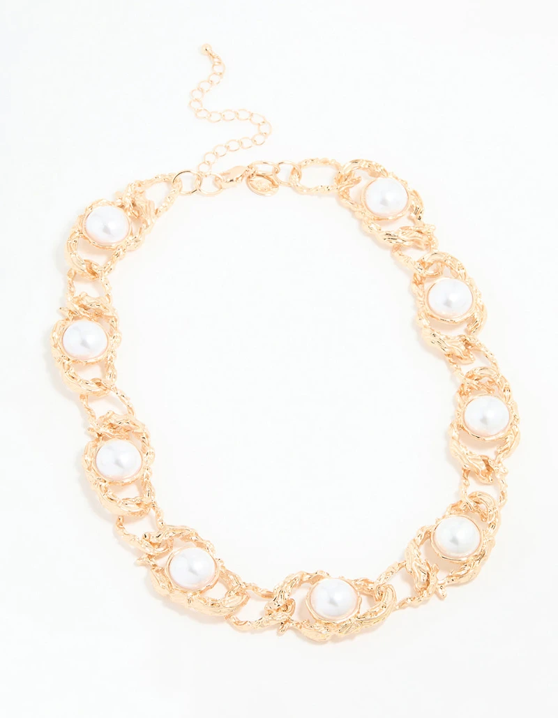 Collier en corde fondue en perles d’or