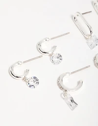 Silver Cubic Zirconia Mixed Shape Drop Earrings 3-Pack
