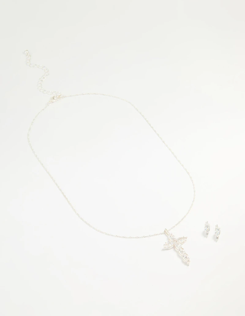 Silver Cubic Zirconia Classic Cross Necklace