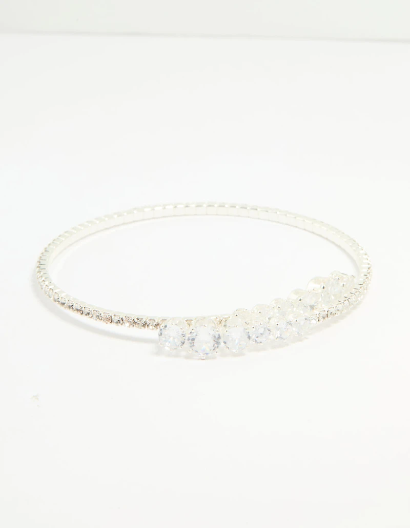 Silver Cubic Zirconia Front Detail Wrist Cuff