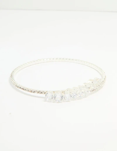 Silver Cubic Zirconia Front Detail Wrist Cuff