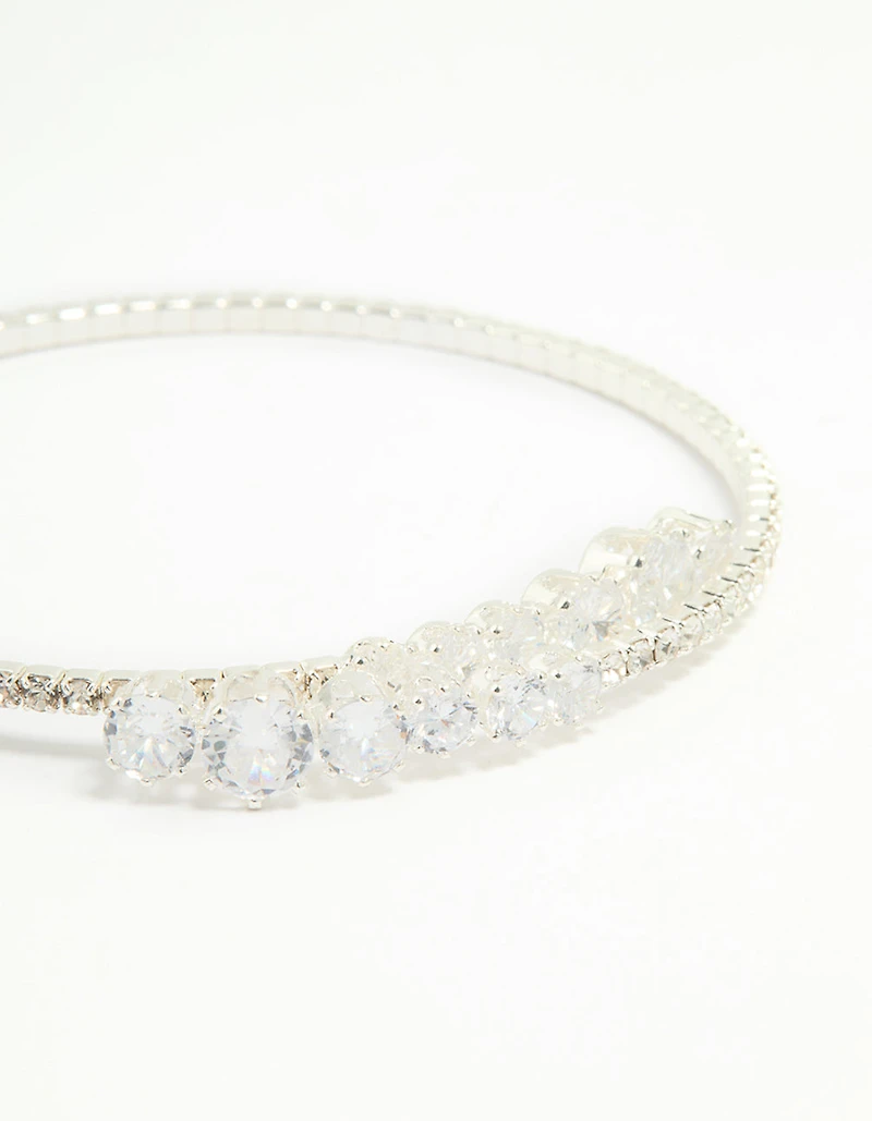 Silver Cubic Zirconia Front Detail Wrist Cuff