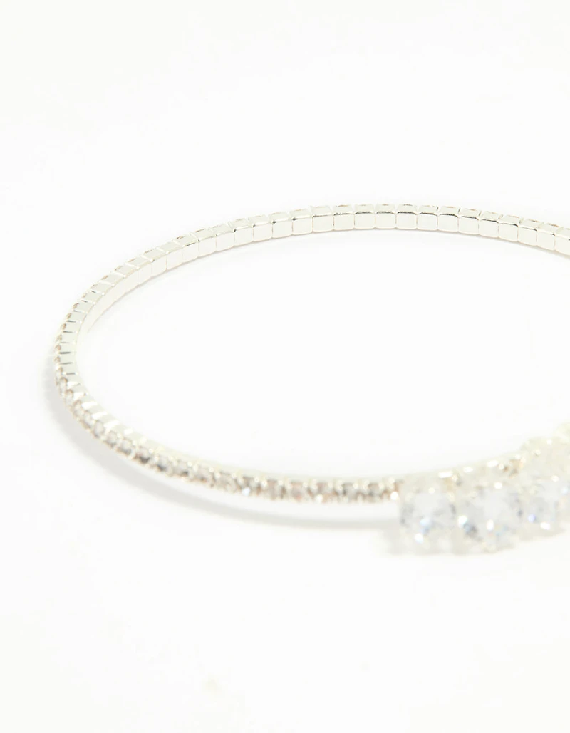 Silver Cubic Zirconia Front Detail Wrist Cuff