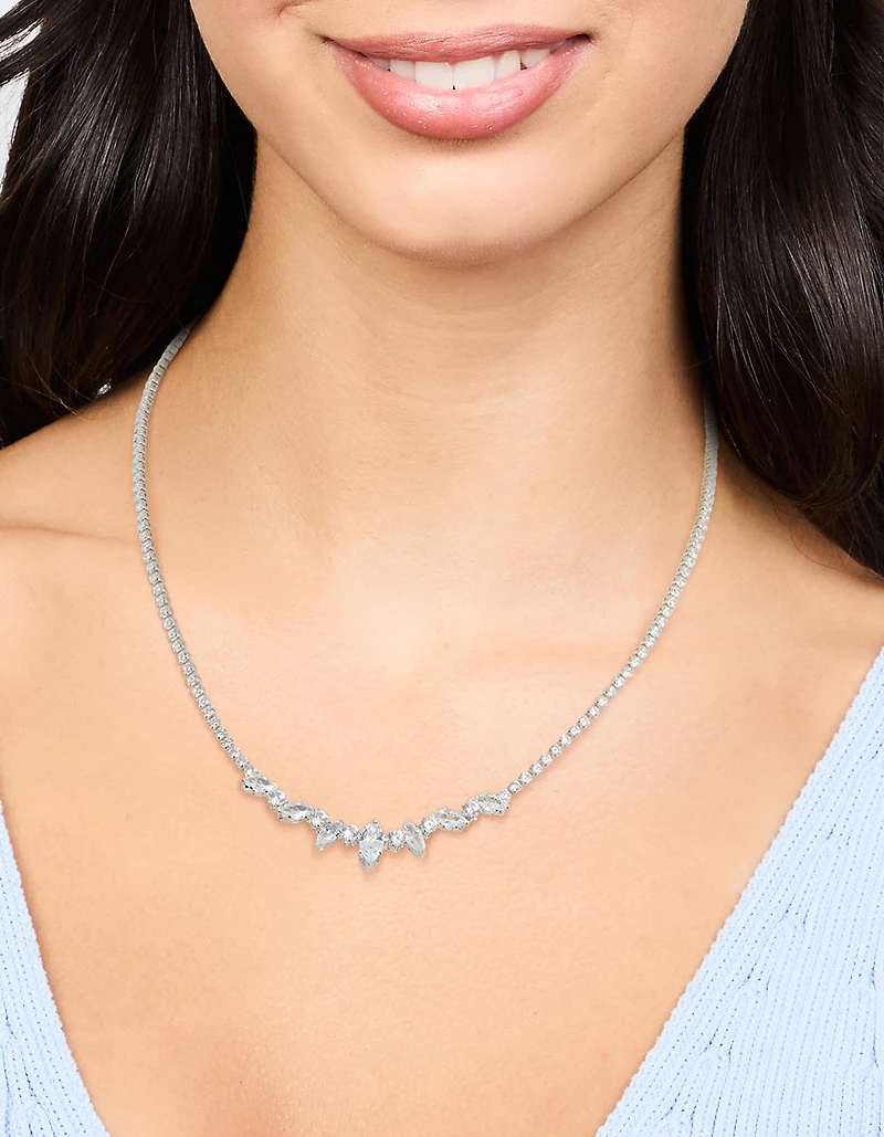 Silver Cubic Zirconia Marquise Pendant Necklace