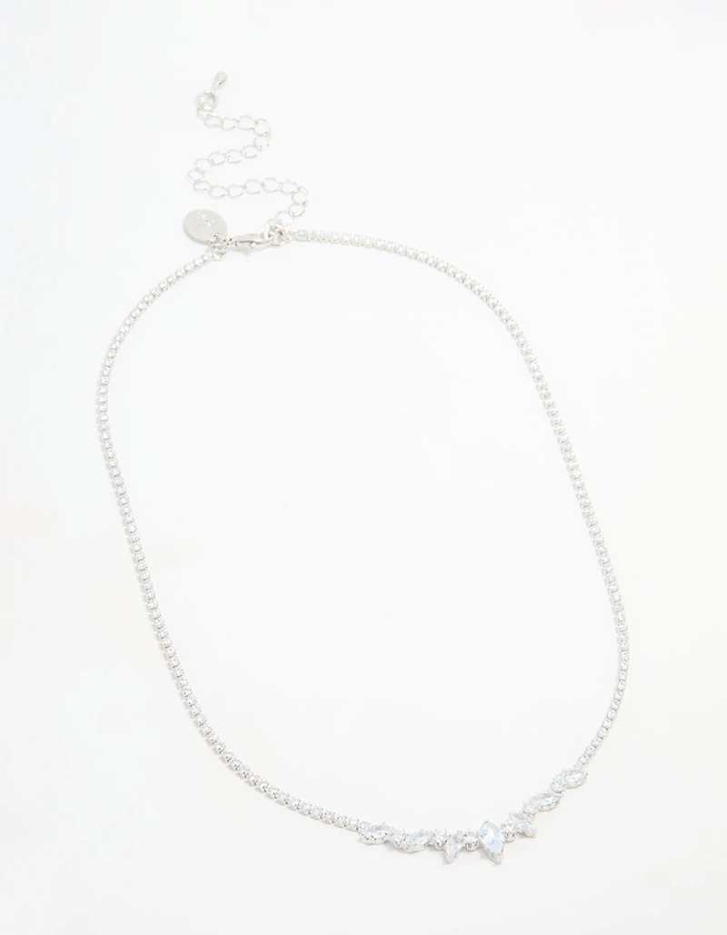Silver Cubic Zirconia Marquise Pendant Necklace