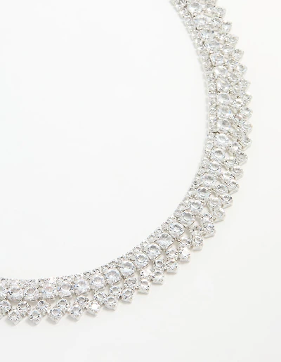 Silver Cubic Zirconia Short Layered Necklace
