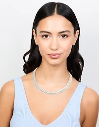 Silver Cubic Zirconia Short Layered Necklace