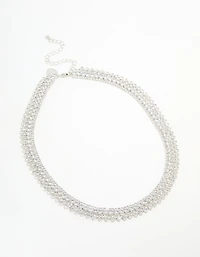 Silver Cubic Zirconia Short Layered Necklace