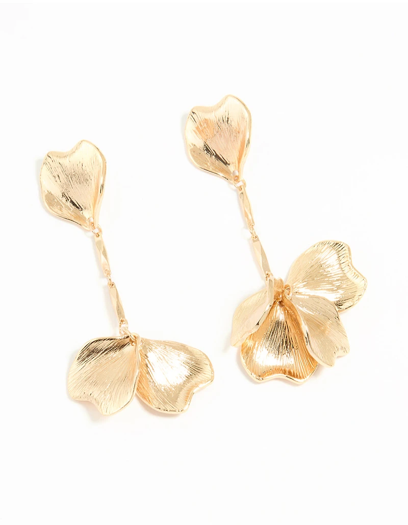 Gold Floral Petal Drop Earrings