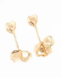 Gold Floral Petal Drop Earrings