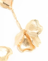 Gold Floral Petal Drop Earrings