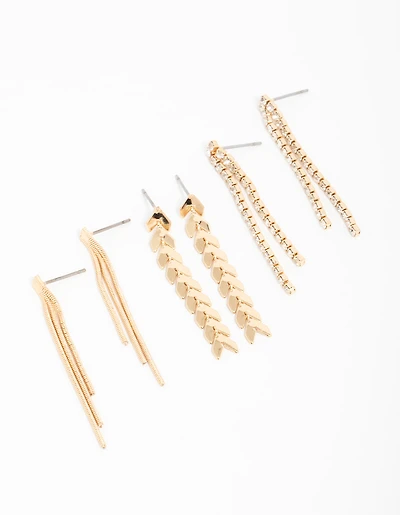 Gold Graduating Drop Earrings 3-Pack