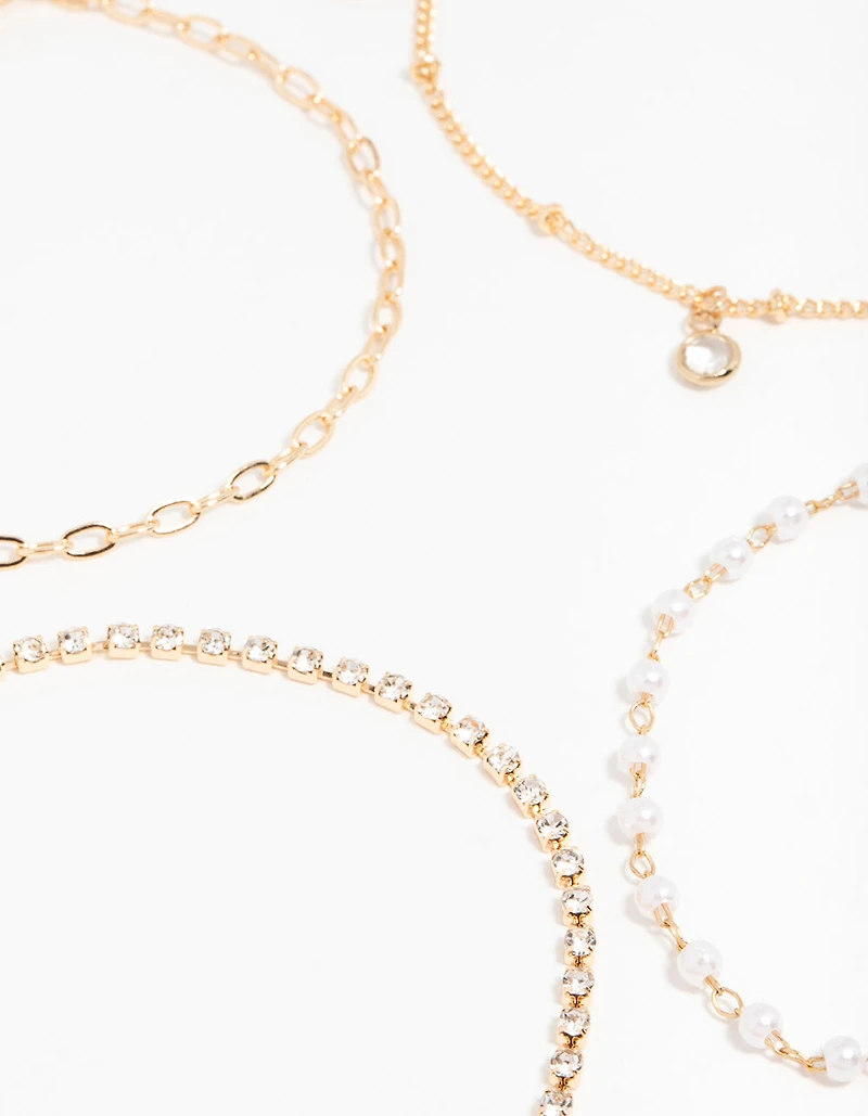 Gold Diamante Drop Bracelets 4-Pack