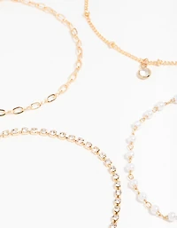 Gold Diamante Drop Bracelets 4-Pack