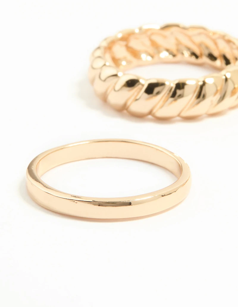 Gold Signet & Twist Rings 5-Pack