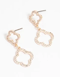 Boucles d'oreilles pendantes double fleur en zircon cubique plaqué or rose