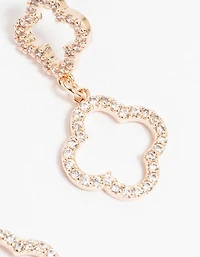Rose Gold Plated Cubic Zirconia Double Flower Drop Earrings