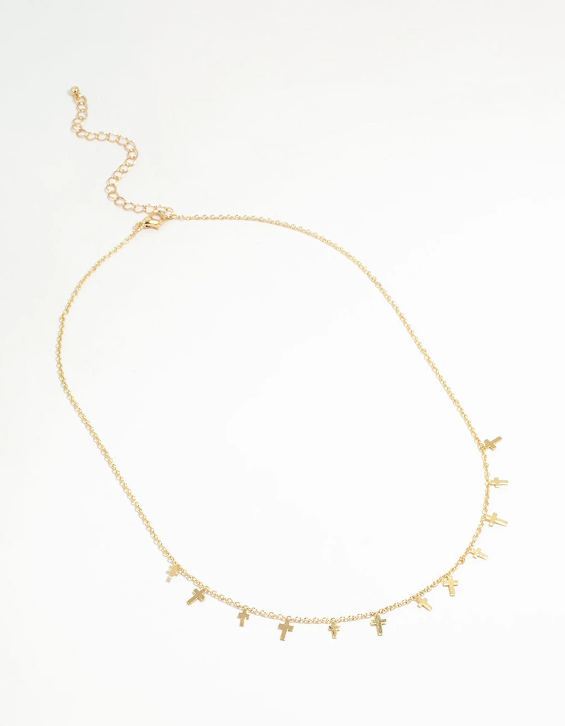 Gold Plated Mini Cross Charm Necklace