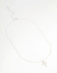 Silver Plated Diamante Rose Cross Pendant Necklace