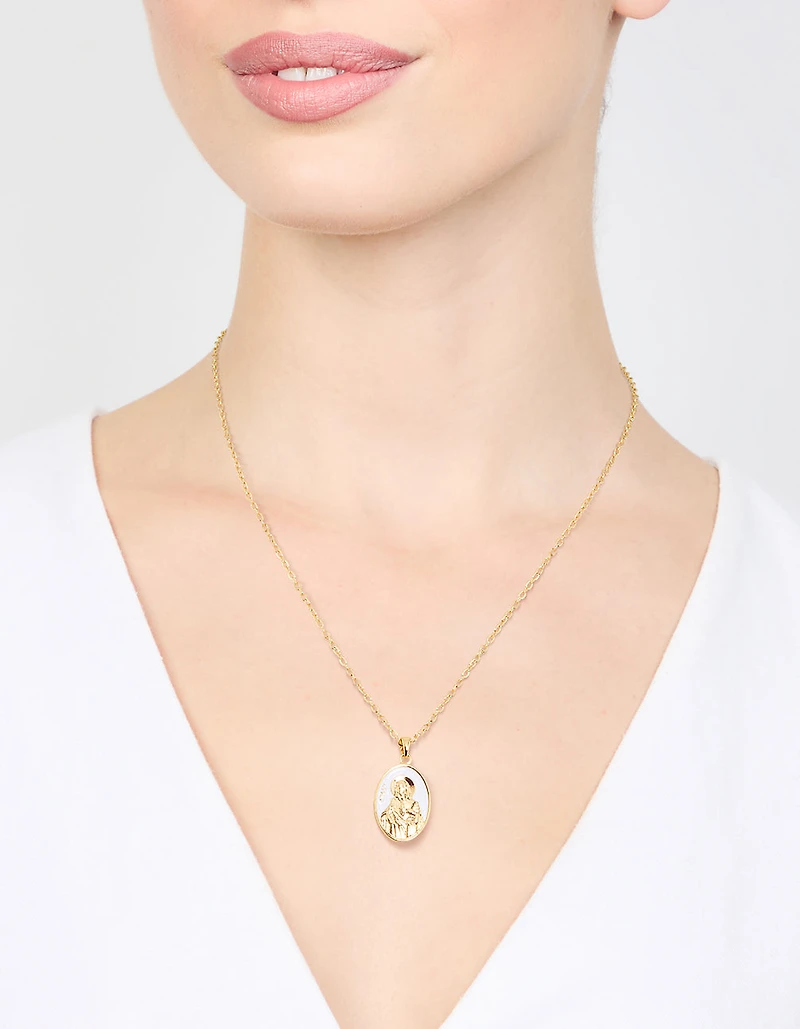 Gold Plated Enamel Mary Pendant Necklace