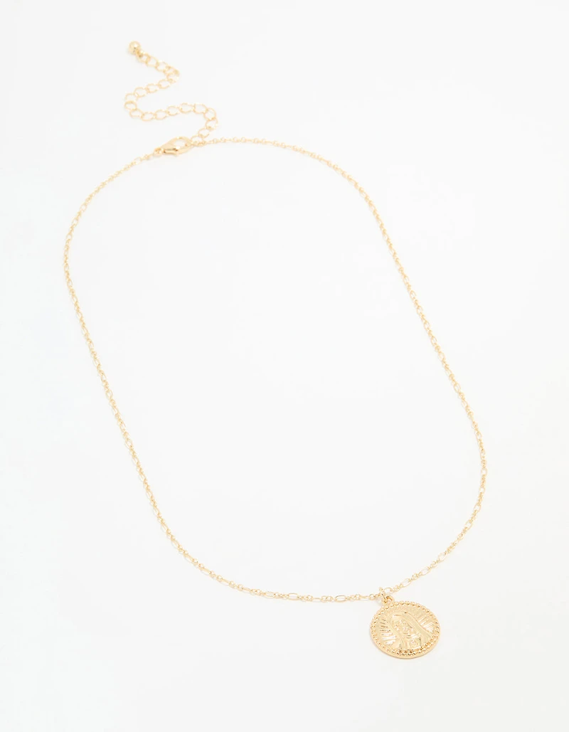 Gold Plated Mary Coin Pendant Necklace