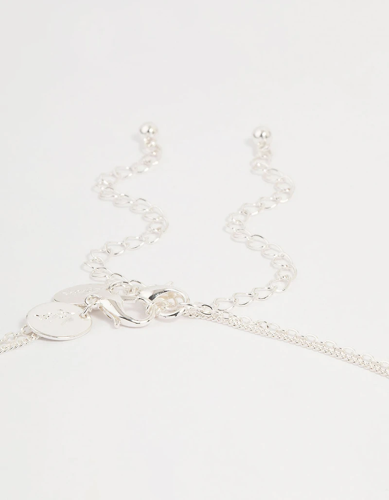 Silver Plated Cubic Zirconia & Plain Cross Layered Necklace