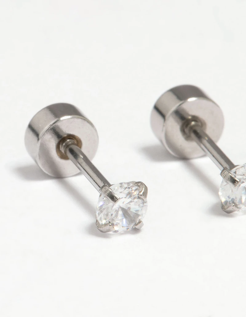 Kids Surgical Steel Cubic Zirconia Flat Back Earrings