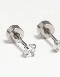 Kids Surgical Steel Cubic Zirconia Flat Back Earrings