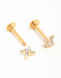 Gold Plated Surgical Steel Diamante Clover Flat Back Earrings