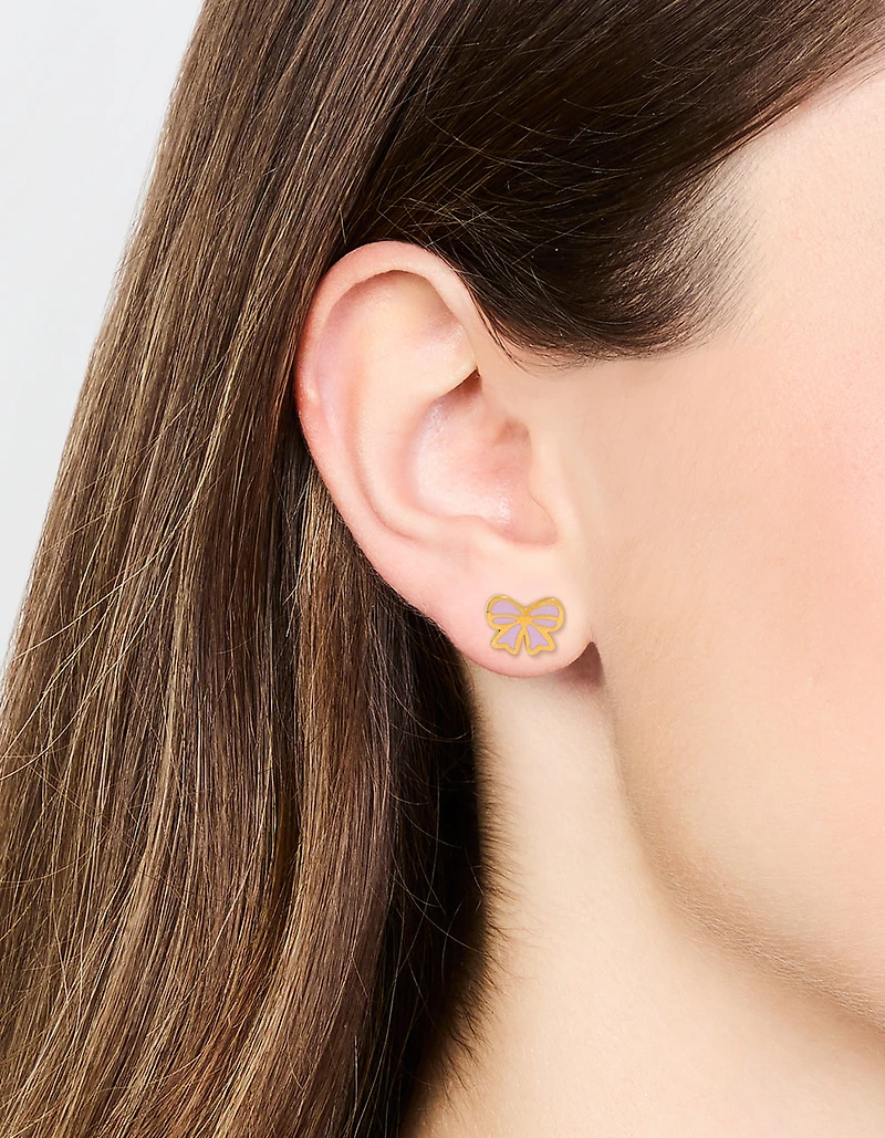 Kids Gold Plated Surgical Steel Bow Flat Back Earrings