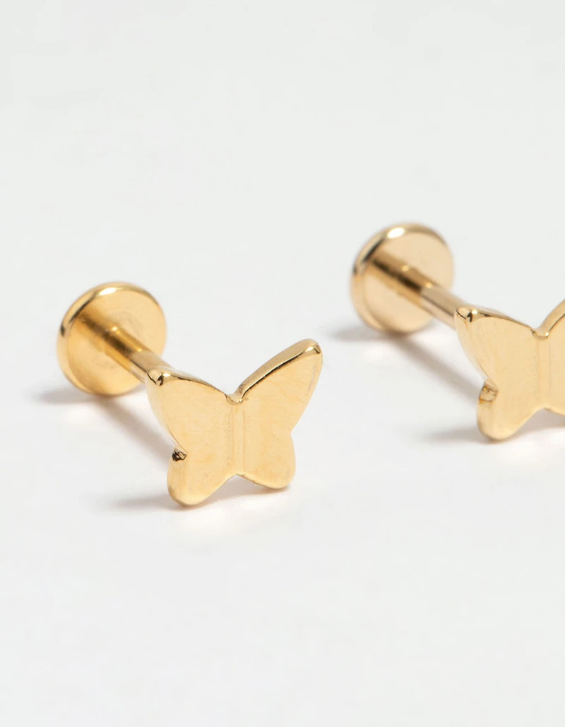 Kids Gold Plated Surgical Steel Butterfly Flat Back Earrings