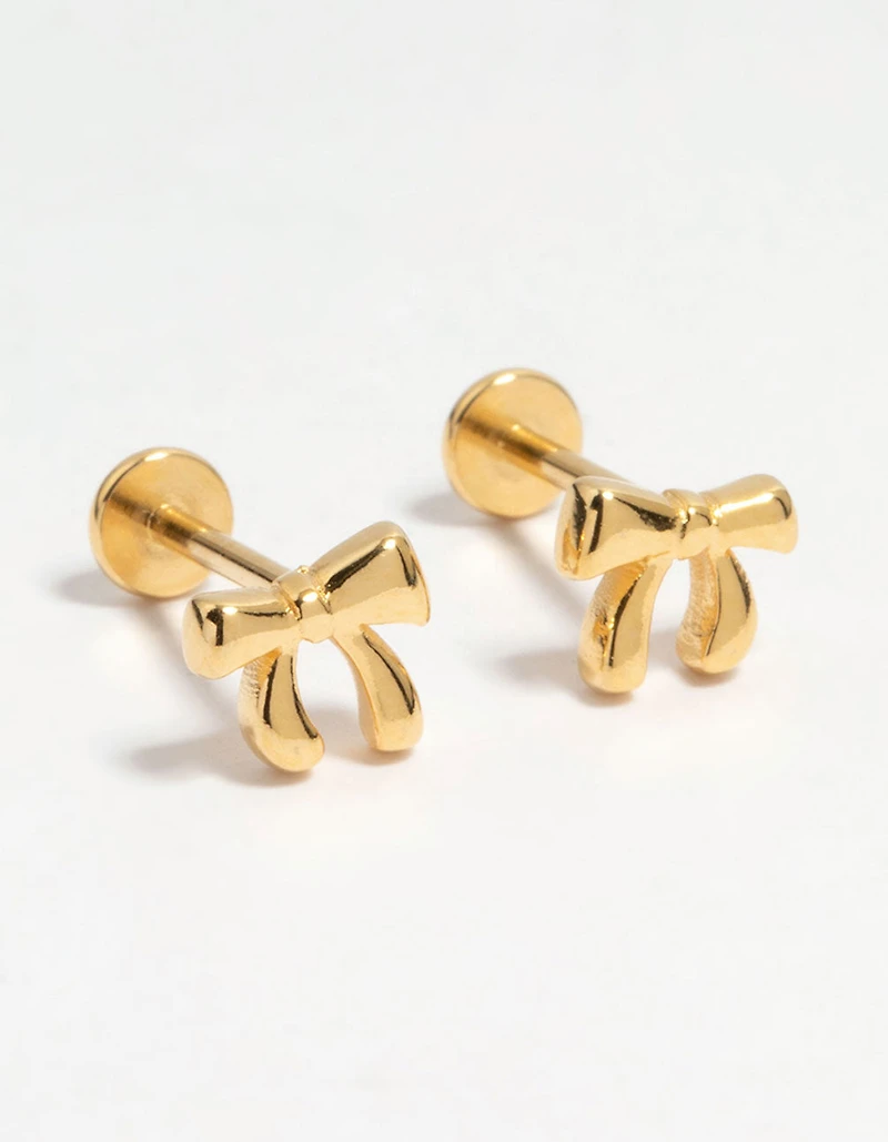 Gold Plated Surgical Steel Bow Flat Back Earrings