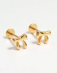 Gold Plated Surgical Steel Bow Flat Back Earrings