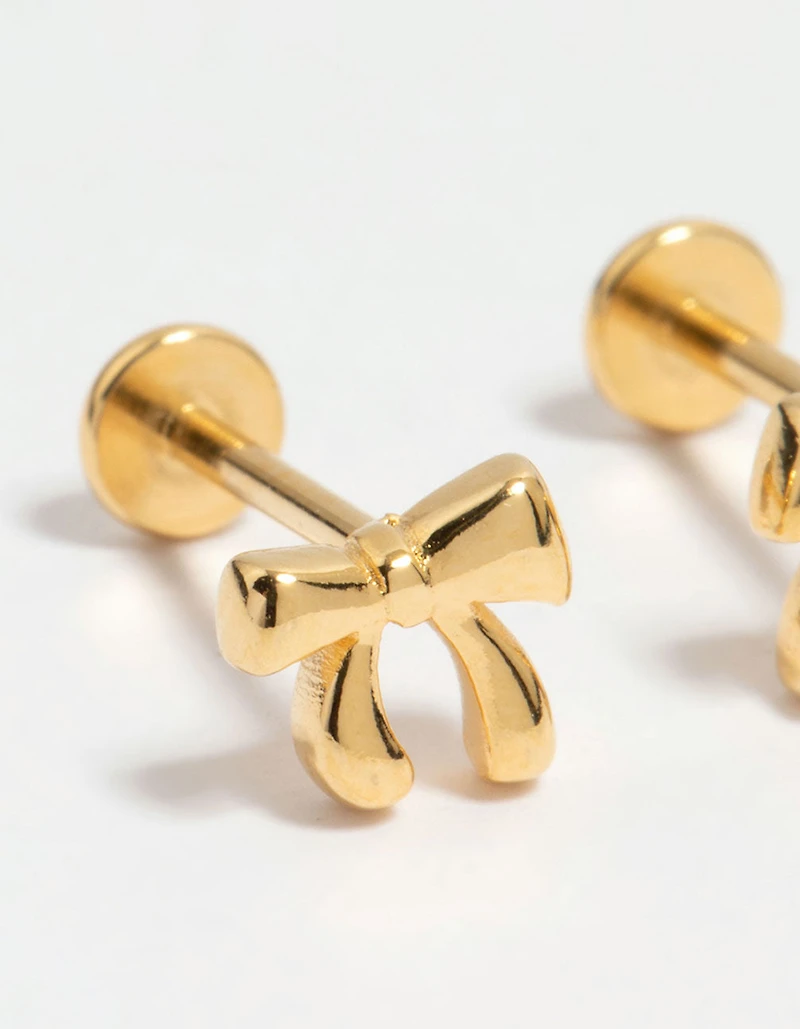 Gold Plated Surgical Steel Bow Flat Back Earrings